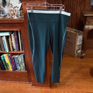Athleta Dark Green Leggings with White Trim